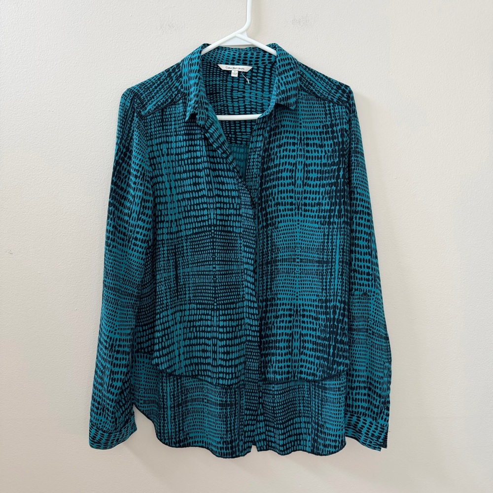 Calvin Klein Teal & Black Long Sleeve Button Down Shirt, Sz S - Picture 4 of 11